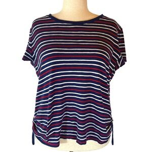 Liz Claiborne Womens Striped ruched Preppy Tee patriotic preppy crew neck